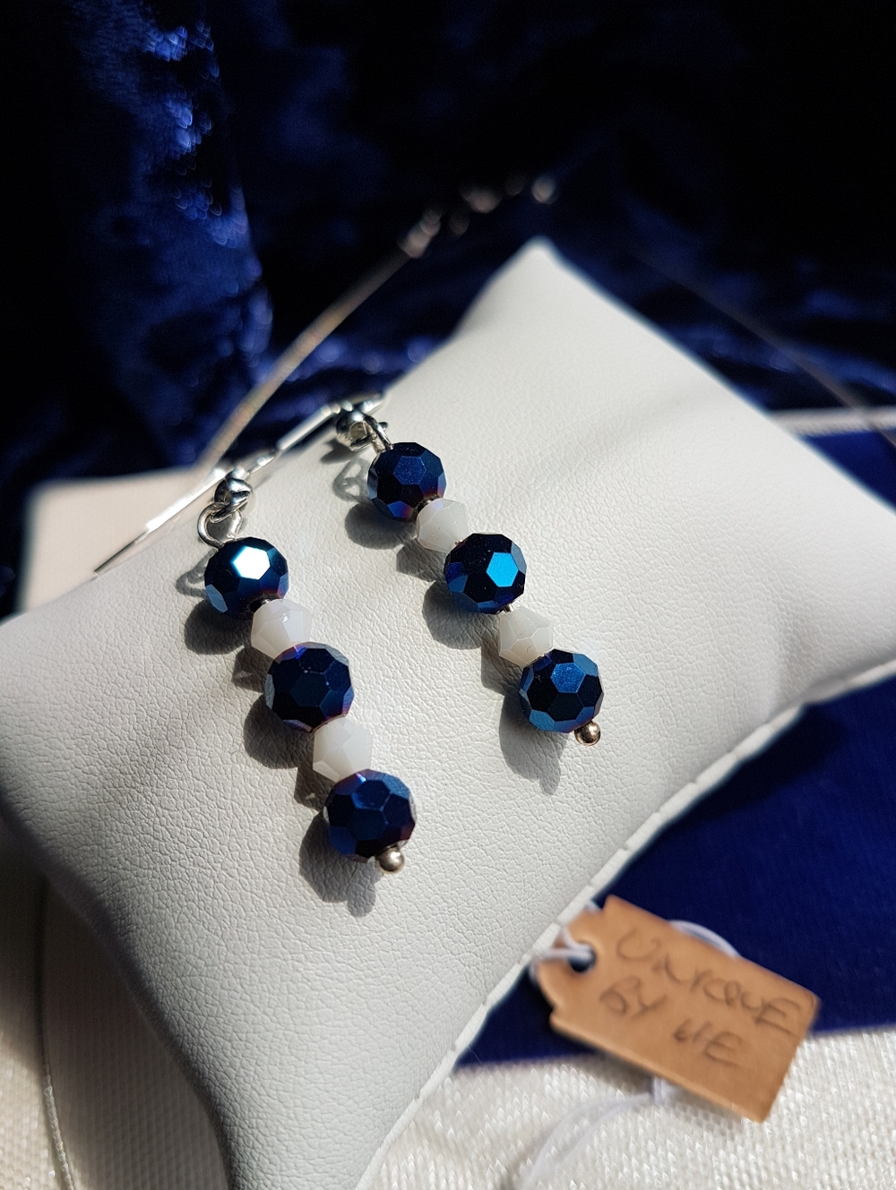 Swarovski Elements Metallic Blue & White Delicate Choker Necklace NEW - Picture 6 of 15